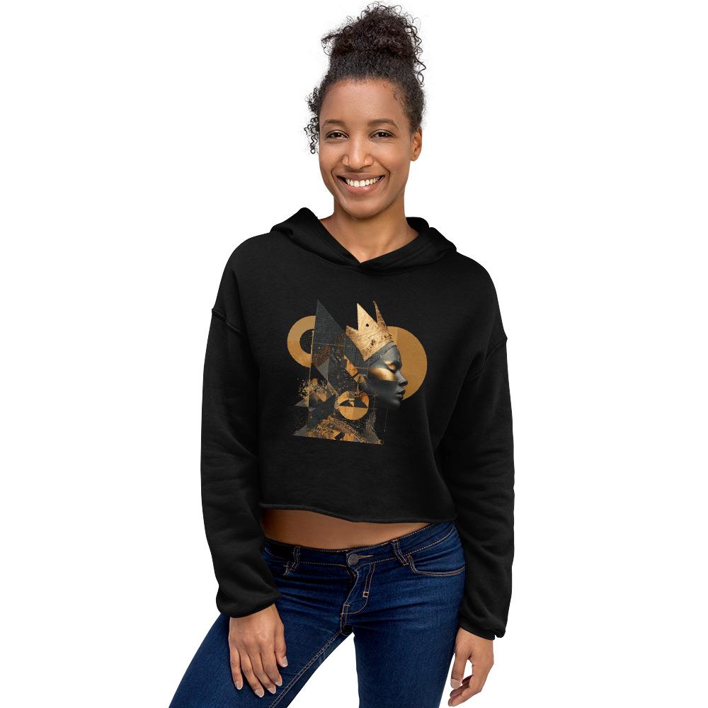 Graphic Print Cropped Hoodie with Raw Hem – Cotton Poly Blend pullover