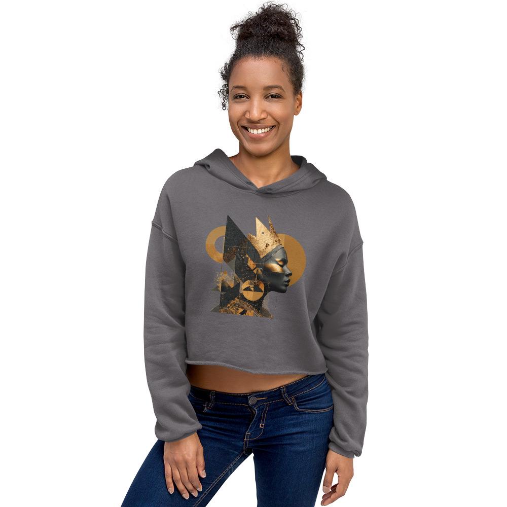 Graphic Print Cropped Hoodie with Raw Hem – Cotton Poly Blend pullover