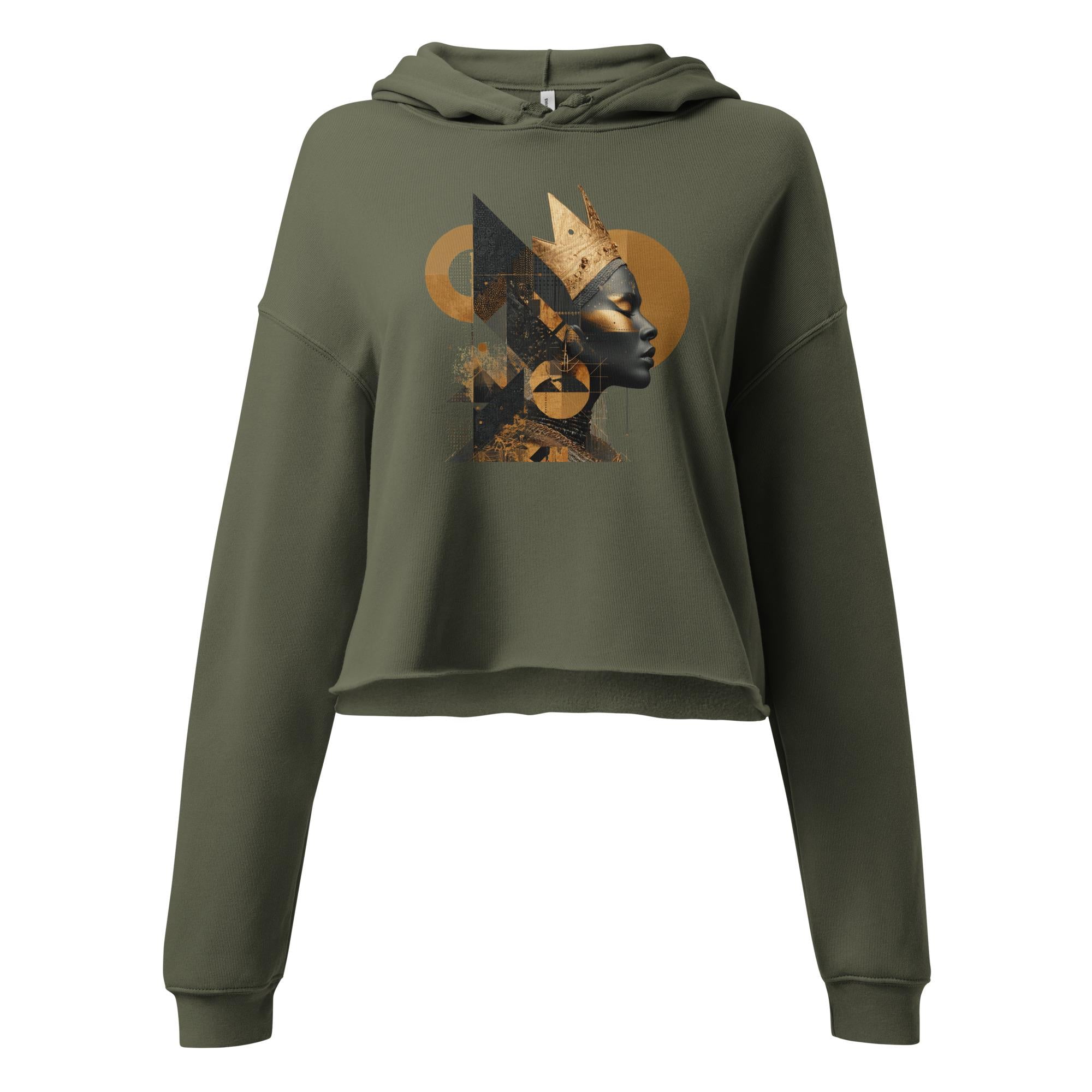 Graphic Print Cropped Hoodie with Raw Hem – Cotton Poly Blend pullover